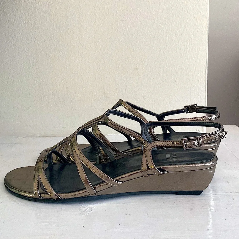 Stuart Weitzman Nuts bronze low strappy wedge Sandals Size 8 - Picture 7 of 10